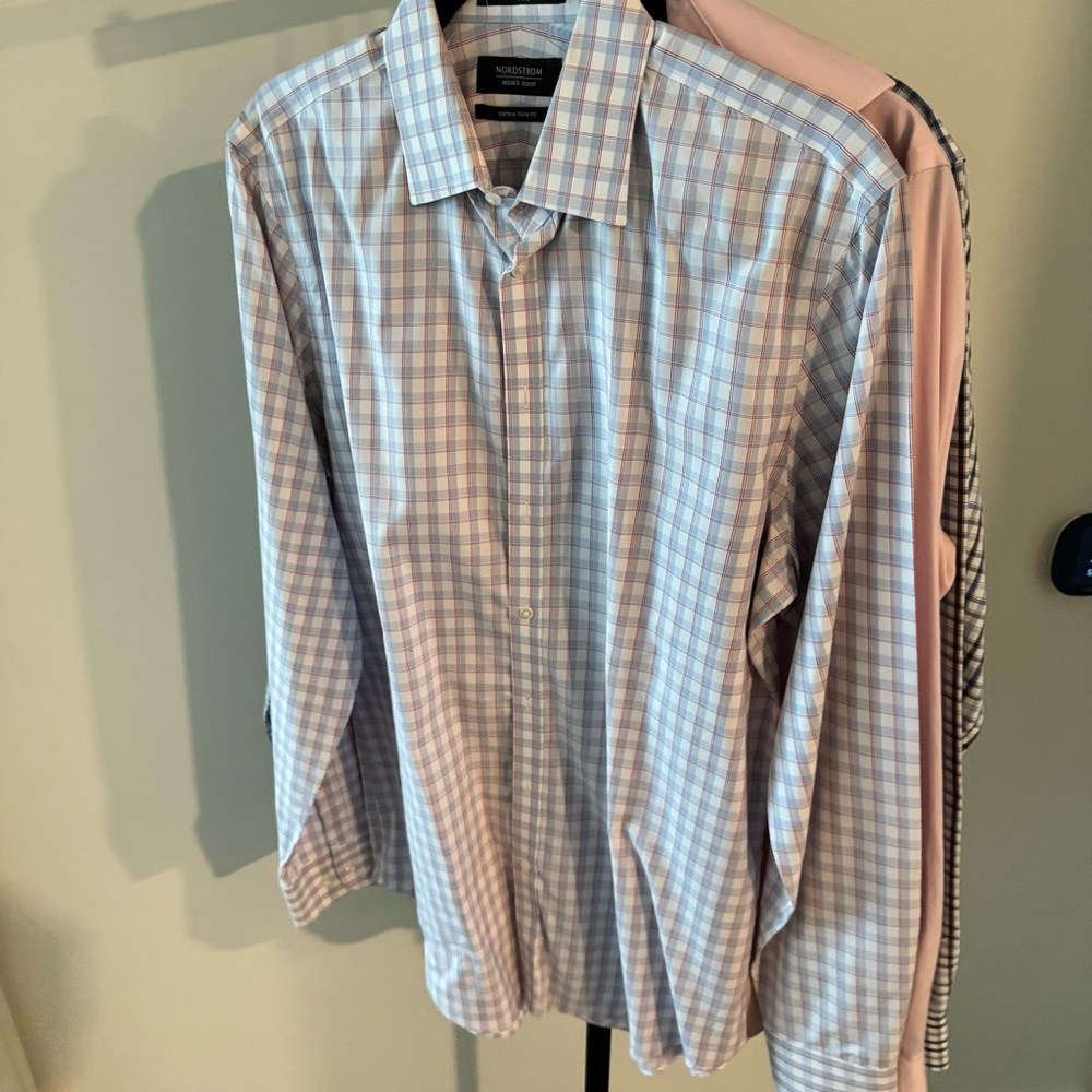 Nordstrom Blue and White Dress Shirt Classic Plaid